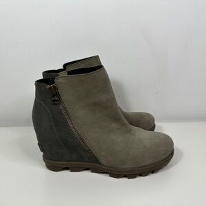 Sorel Joan Of Arctic Zip Wedge Bootie Suede Gray Women's Size 8
